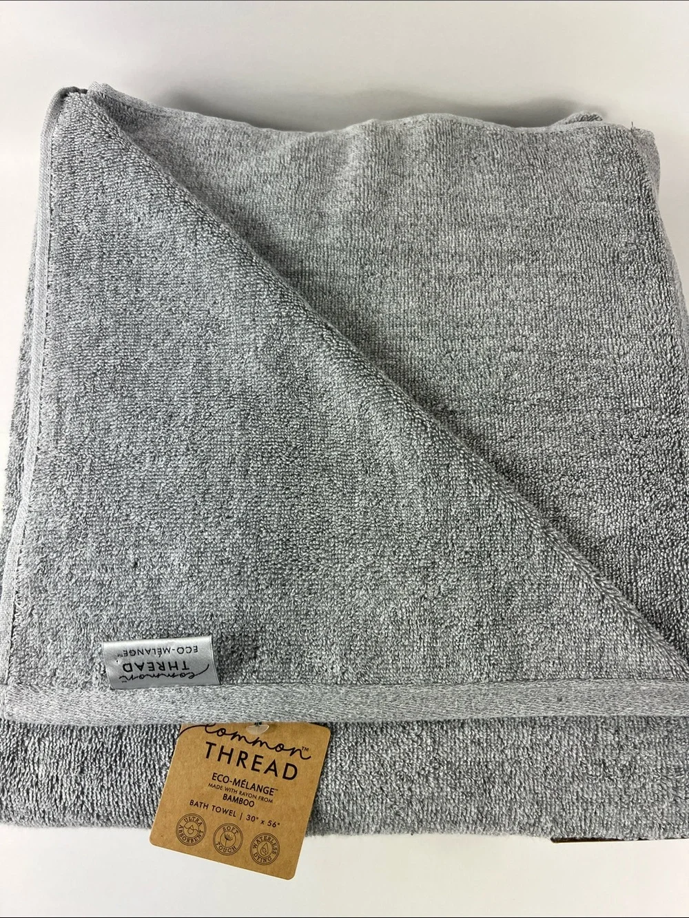 Common Thread Bamboo Bath Towel Set Medium Grey Eco Melange Set of 2 NEW